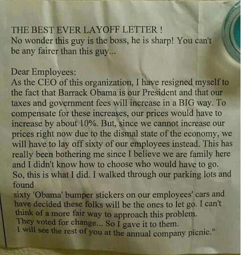 Layoff Letter Thanks Obama
